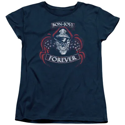 Buy Bon Jovi Forever Skull Womens T Shirt Licensed Rock N Roll Band Merch Navy Blue • 25.79£