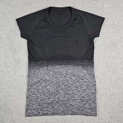 Buy Lululemon Fitted Run Swiftly Tech Top Shirt Size 12 Gray/Black Short Sleeve Logo • 28.92£