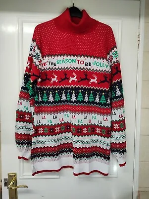 Buy Next Red Longer Length Loose Fit Roll Neck Christmas Jumper Size M 12-14 • 7.99£