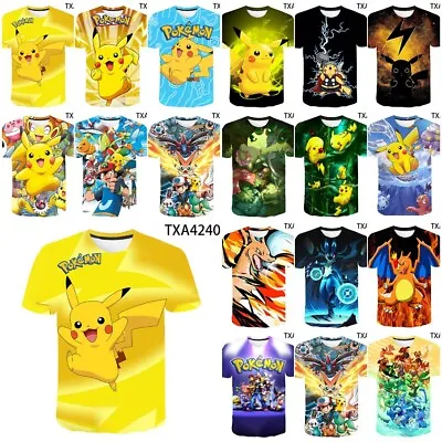 Buy Pikachu Cartoon 3D T-shirt Kids Boy Girl Short Sleeve Tee Shirt Summer Top • 6.88£