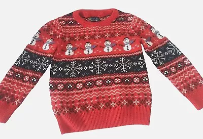 Buy NEXT Boys Red Christmas Snowman Pullover Jumper Age 4 Years Old • 4.99£