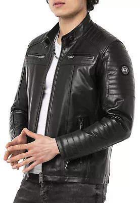 Buy Redbridge Men's Leather Jacket Real Between-Seasons Biker Jacket Motorcycle • 165.73£