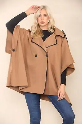 Buy Womens Double Breasted Cape Coat Poncho Outwear Casual Wool Blend Loose Jackets • 24.99£