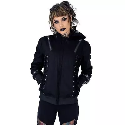 Buy Poizen Industries Rogue Jacket Black Ladies Goth Emo Punk Lace Up Alternative • 69.99£