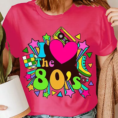 Buy I Love The 80s Fancy Dress Globe Hen Party Neon Festival Womens T-Shirts Top#GVE • 9.99£