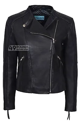 Buy Ladies JESSICA Real Leather Jacket Cross Zip Biker Retro Style Sheep Napa Jacket • 41.65£
