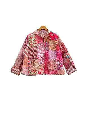 Buy Indian Pink Patchwork Floral Cotton Quilted Unisex Jacket Womens Clothing Jacket • 36.55£
