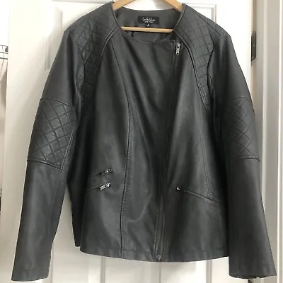 Buy Coffeeshop Moto Jacket Women’s Sz 2XL Charcoal Gray Zip Closure Faux Leather • 21.14£