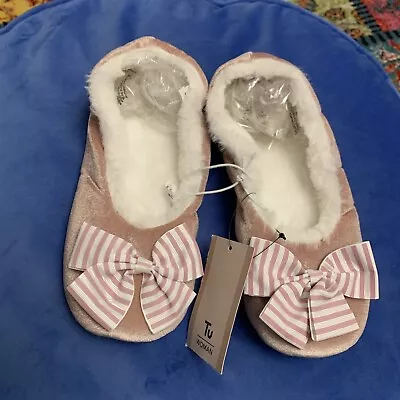 Buy BNWT By TU Size 5 Pink White Bow Ballerina Slippers NEW • 6.99£
