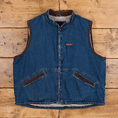 Buy Vintage Wrangler Denim Gilet 2XL 90s Hero Vest Sherpa Lined Blue Zip • 34.99£