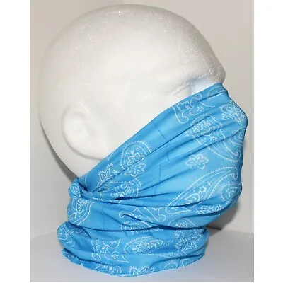 Buy Mens Ladies Biker Face Mask Cover Scarf Tube Snood Sky Blue White Paisley Ski • 2.99£