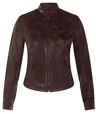 Buy Ladies Leather Jacket Classic Biker Burgundy Real Leather Womens Slim Fit Jacket • 74.99£