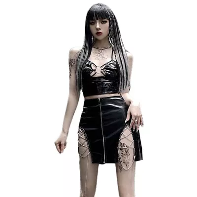 Buy Gothic Clothes PU Bat Black Camis Women Streetwear Punk Cut Out Sleeveless Tops • 10.92£