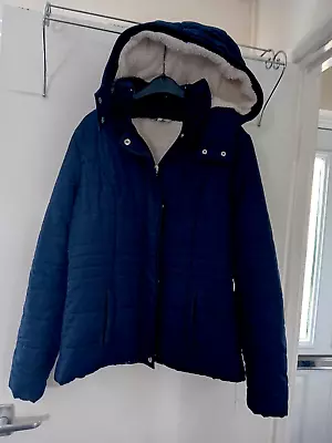 Buy Made By Peacocks - Quality Navy Padded Zipped Jacket With Hood -Size UK 8 • 3£