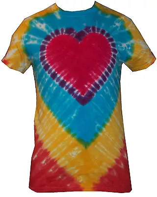 Buy T Shirt Tie Dye, All Sizes,  Rainbow Heart, Hand Crafted In The UK • 14.75£