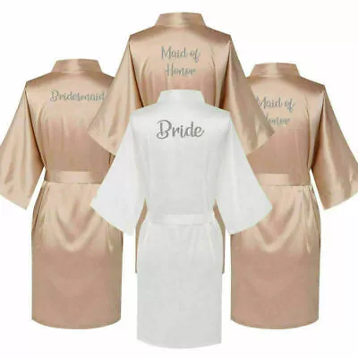 Buy Bride Party Dress Silk Kimono V-Neck Bridesmaid Pajamas Wedding Dress • 10.89£