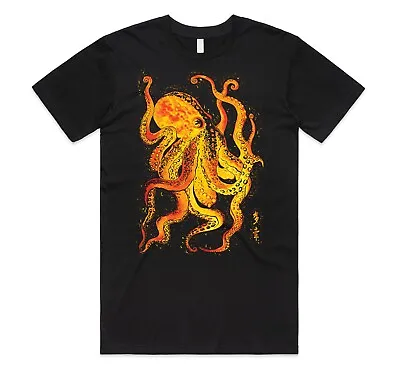 Buy Japanese Octopus T-shirt Tee Retro Vintage Gold Line Art Illustration Gift Squid • 11.99£