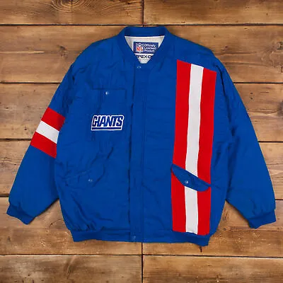 Buy Vintage Apex One Bomber Jacket XL NFL New York Giants Striped Blue Zip • 39.59£