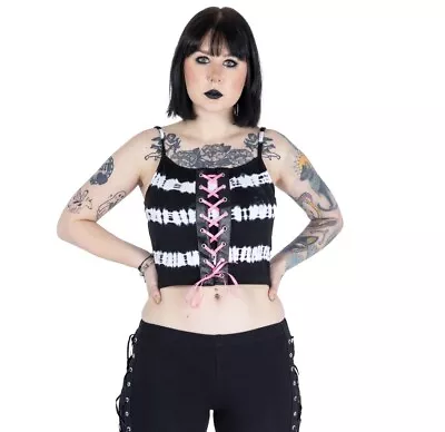 Buy Poizen Industries Crop Top Pink Corset T Shirt Cropped Summer Holiday Emo XL • 16.99£