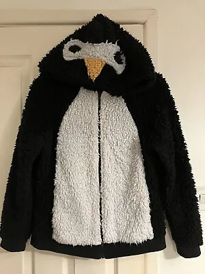 Buy Women's Warm Teddy Fleece Fluffy PENGUIN / Animal Zip-Up Jacket Hoodie, Size 12 • 7.50£