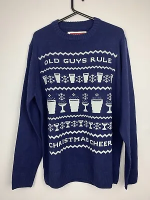 Buy Old Guys Rule Men’s Christmas Jumper Knit Large Navy Blue Beer Wine Festive  • 14.99£