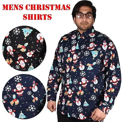 Buy Mens Long Sleeved Christmas Shirt Full Button Party Fancy Costume Collared Top • 7.99£