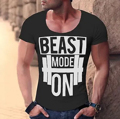 Buy Sale Mens Printed T Shirts Gym Fit Soft And Breathable Beast Mood On • 6.99£