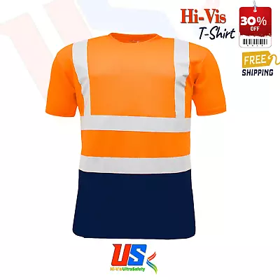 Buy Hi Vis Viz Visibility Short Sleeve Safety Work Crew Neck Hi Viz T-Shirt S-4XL • 9.85£