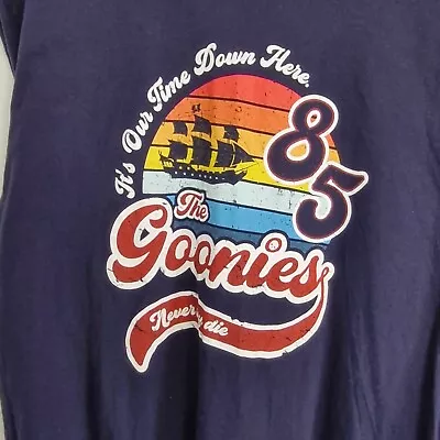 Buy XL 90's Goonies  It's Our Time Down Here  85 Blue Cotton Tee  Never Say Die  • 14.99£