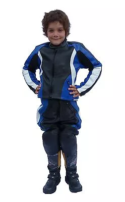 Buy Baby Biker Kids Demon Sport Leather Childs Motorcycle Motorbike Jacket Blue T • 99.99£