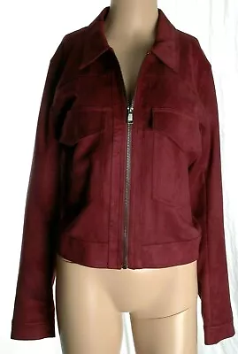 Buy NEXT Burgundy Red Zip Up Faux Suede Jacket Size 14 UK • 5£
