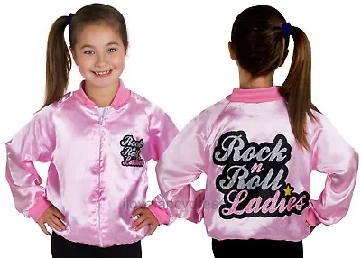 Buy Girls Rock N Roll Ladies Pink Satin Jacket 1950's Fancy Dress Costume Musical • 11.99£