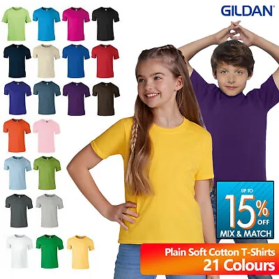 Buy Gildan Kids Plain T Shirt Soft Ringspun Short Sleeve Crewneck Boys Girls G64000B • 3.99£
