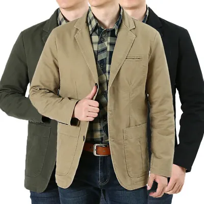 Buy Mens Casual Blazer Long Sleeve Jacket Washed Cotton Blazer Suits Coat • 34.31£