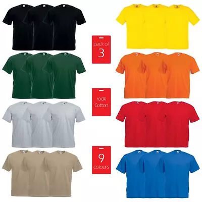 Buy 3 PACK MENS T-Shirts  100% PLAIN COTTON T SHIRTS  Fruit Of The Loom Tee Shirts • 11.95£