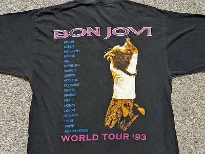 Buy Vintage Jon Bon Jovi Shirt Adult Large World Tour 1993 Single Stitch Band Mens • 88£