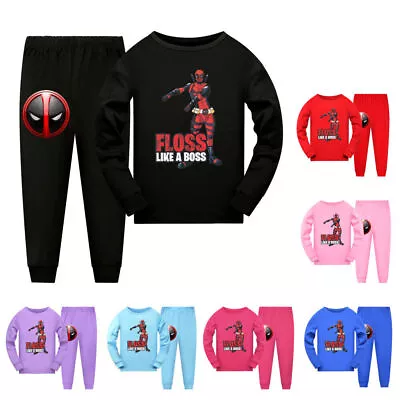 Buy Kids Long Sleeve T-shirt Pjamas Pants Set Nightwear Sleepwear 2024 Boys Deadpool • 14.99£