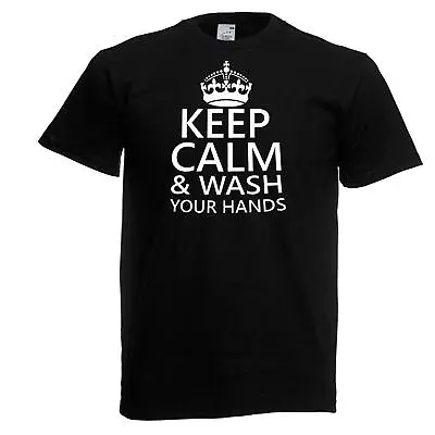 Buy Unisex Black Keep Calm & Wash Your Hands Sanitation Safety T-Shirt • 12.95£