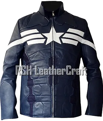 Buy Captain America Winter Soldier Chris Evans Blue Leather Jacket (Screen Accurate) • 94.45£