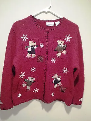 Buy Vintage Ugly Christmas Sweater Tacky - Medium M Red Croft & Barrow Holiday Teddy • 13.44£