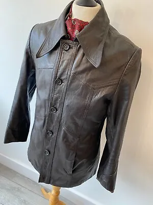 Buy VINTAGE Mens 70's INDIE /MOD RARE BROWN FITTED LEATHER RETRO JACKET BLAZER 38  • 69.95£