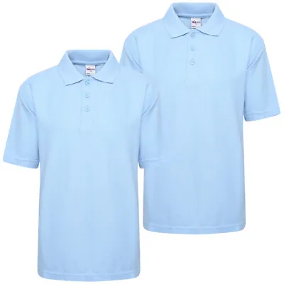 Buy Pack Of 2 Unisex Kids Sky Blue Polo T Shirt Plain Boy Girl School Uniform Casual • 13.89£