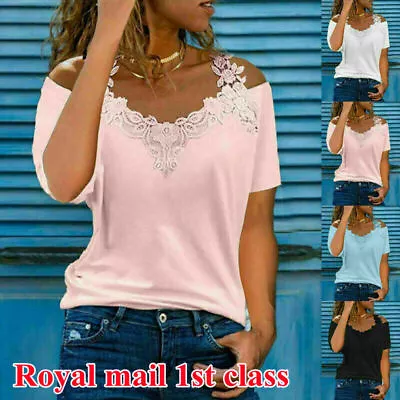 Buy Plus Size Womens Tops Lace Short Sleeve T Shirt Tee Ladies Summer Plain Blouse • 6.85£