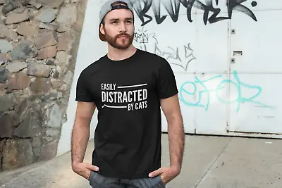Buy Easily Distracted By Cats Mens Ladies Adult T-Shirt Cat Lover Kitty Owner Gift • 10.99£