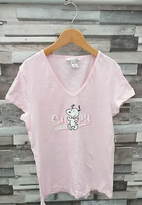 Buy H&m Womens Cute Disney Novelty Pink Snoopy Slim Fit Graphic Pullover Top Tshirt • 7.99£