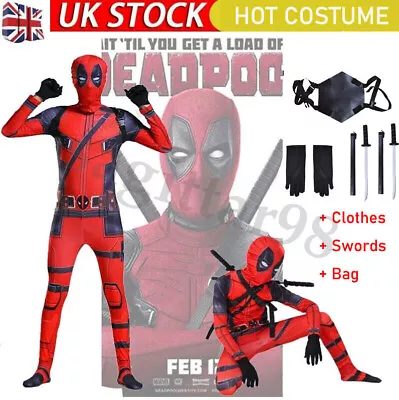 Buy Deadpool Costume Cosplay Kids Bodysuit Boy Children's Day Fancy Dress Party Xmas • 22.99£