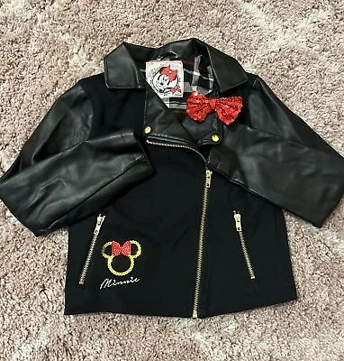 Buy Disney Store Minnie Mouse Moto Jacket Faux Leather With Sequin Bow • 17.99£