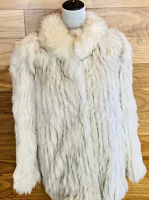 Buy ⭐️ Genuine Scandinavian Silver & Blue FOX FUR Coat 3Hook Leather Pink Lining - M • 96.51£