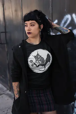 Buy Cheshire Cat T-Shirt Ladies Womens Goth Nightmare Burton Alice In Wonderland • 12.95£