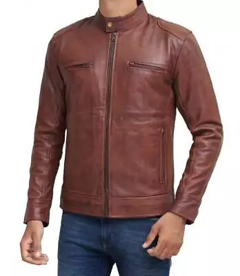 Buy Men's Vintage Brown Distressed Real Soft Sheep Leather Slim Fit Band Jacket • 20.60£